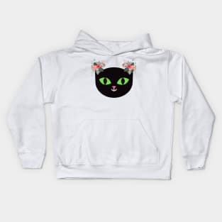 Black cat with flowers Kids Hoodie